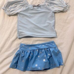Ruffle Butts sz 4T Princess Skirt Blue Cinderella Puff Sleeve Two Piece Swimsuit